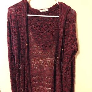 Red and black knit cardigan